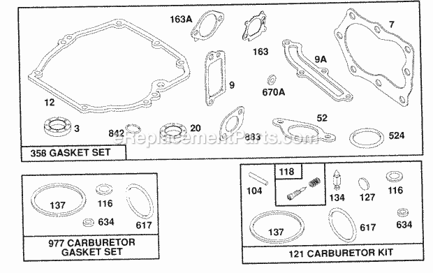 Briggs and Stratton 121802-0206-01 Engine Gasket Sets Diagram