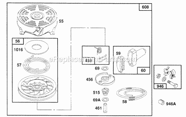 Briggs and Stratton 121802-0206-01 Engine Rewind Assembly Diagram