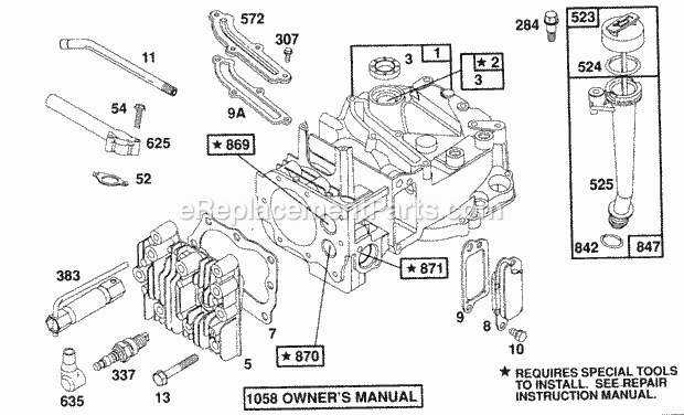 Briggs and Stratton 121802-3417-99 Engine CylinderCyl HeadOil Fill Diagram