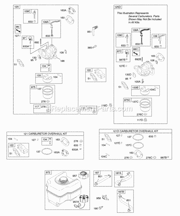Briggs and Stratton 121A32-0101-E1 Engine Carburetor Fuel Supply Diagram
