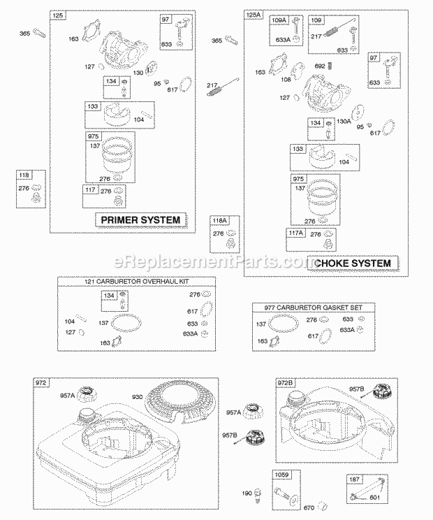 Briggs and Stratton 121K02-0436-E1 Engine Carburetor Fuel Supply Diagram