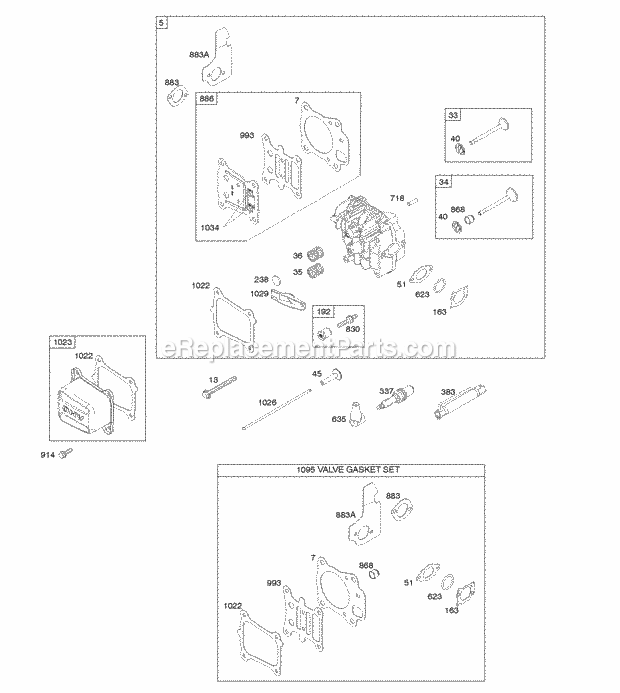 Briggs and Stratton 121Q07-0136-F1 Engine Cylinder Head Gasket Set-Valves Valves Diagram