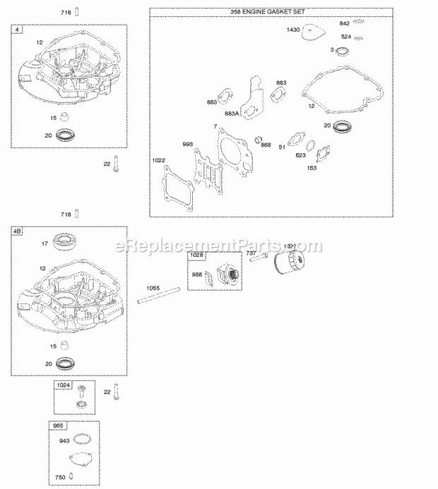 Briggs and Stratton 121S75-0138-F1 Engine Gasket Set-Engine Sump Diagram