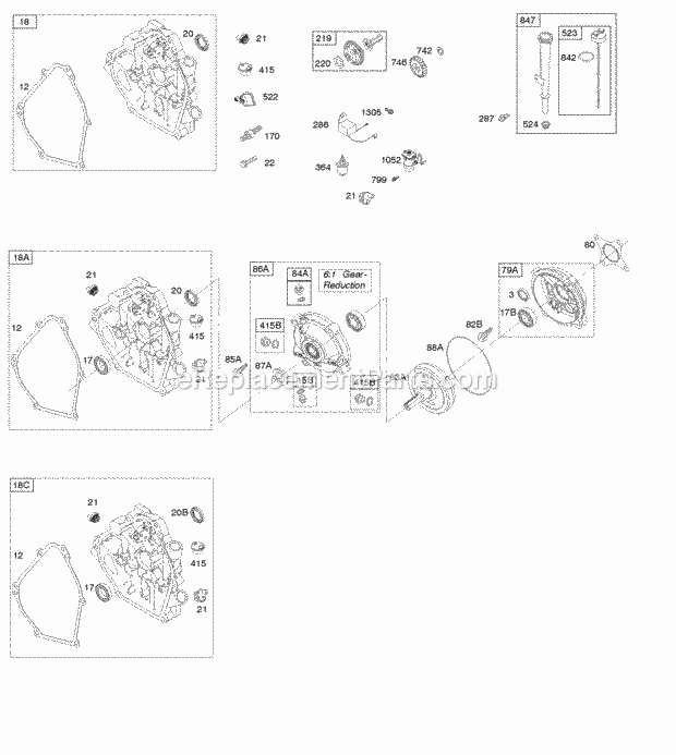 Briggs and Stratton 122012-0118-E1 Engine Crankcase Cover Gear Reduction Lubrication Diagram