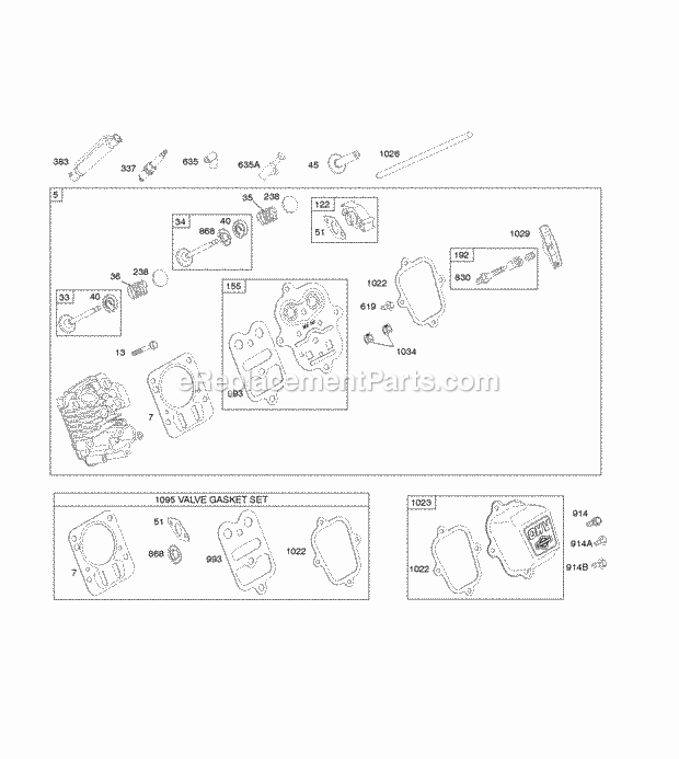 Briggs and Stratton 122012-0523-B8 Engine Cylinder Head KitsGaskets Valve Diagram