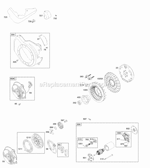 Briggs and Stratton 122032-0134-B1 Engine Blower Housing Electric Starter Flywheel Rewind Starter Diagram