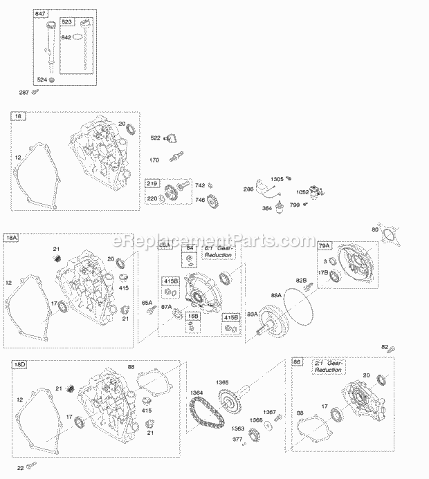 Briggs and Stratton 122362-5235-H8 Engine Crankcase Cover Gear Reduction Lubrication Diagram