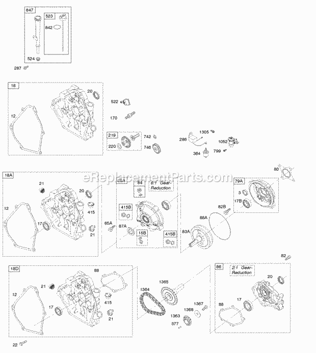 Briggs and Stratton 122366-4232-B8 Engine Crankcase Cover Gear Reduction Lubrication Diagram