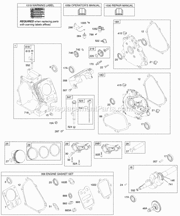 Briggs and Stratton 122467-0229-01 Engine Camshaft Crankcase Cover Crankshaft Cylinder Lubrication Piston Group Diagram