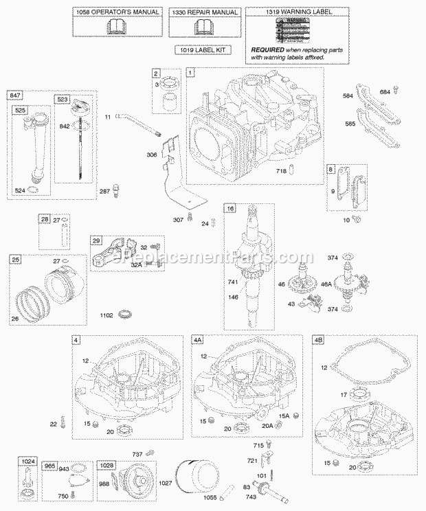 Briggs and Stratton 122602-0120-E1 Engine Camshaft Crankshaft Cylinder Engine Sump Lubrication Piston Group Diagram
