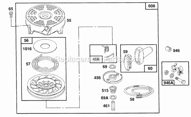 Briggs and Stratton 122702-0126-01 Engine Rewind Assembly Diagram