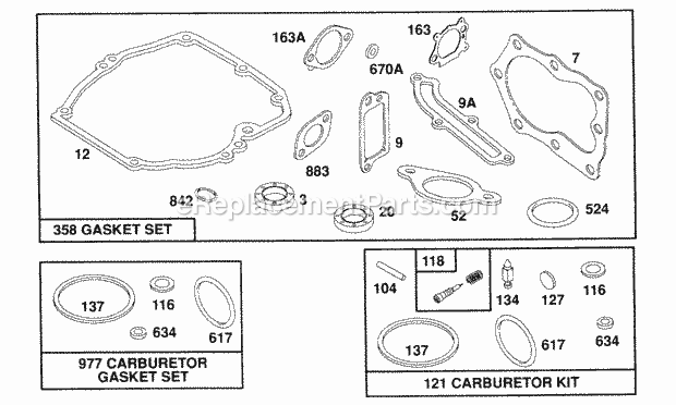 Briggs and Stratton 122702-3131-01 Engine Gasket Sets Diagram