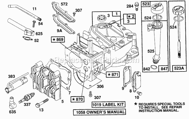 Briggs and Stratton 122702-3221-01 Engine CylinderCyl HeadOil Fill Diagram
