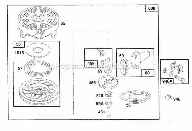 Briggs and Stratton 122802-0431-01 Engine Rewind Assembly Diagram