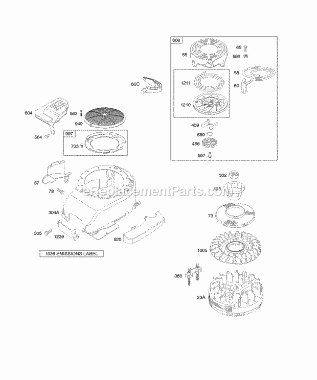 Briggs and Stratton 122H02-0220-B1 Engine Blower HousingShrouds Flywheel Rewind Starter Diagram