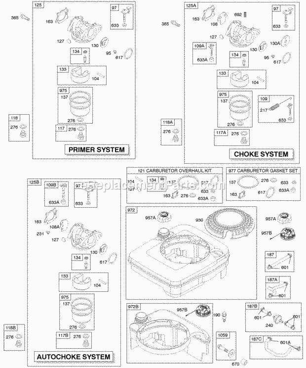 Briggs and Stratton 122K82-0153-E1 Engine Carburetor Fuel Supply Diagram