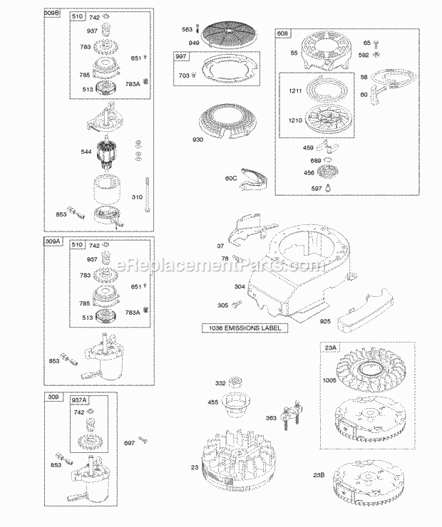 Briggs and Stratton 122T02-0113-B1 Engine Blower Housing Electric Starter Flywheel Rewind Starter Diagram