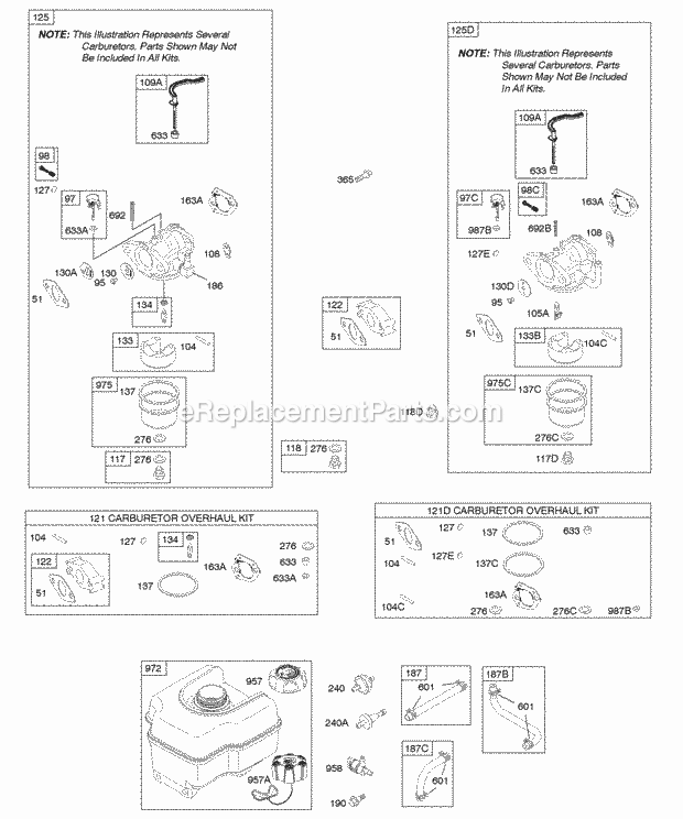 Briggs and Stratton 123332-0302-B1 Engine Carburetor Fuel Supply Diagram