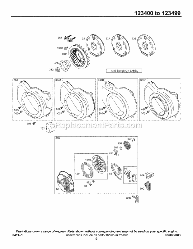 Briggs and Stratton 123432-0057-E1 Engine Blower HousingShrouds Flywheel Rewind Group Diagram