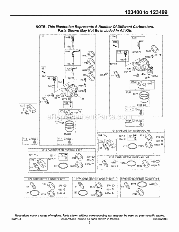 Briggs and Stratton 123432-0057-E1 Engine Carburetor Group KitsGasket-Carburetor Diagram
