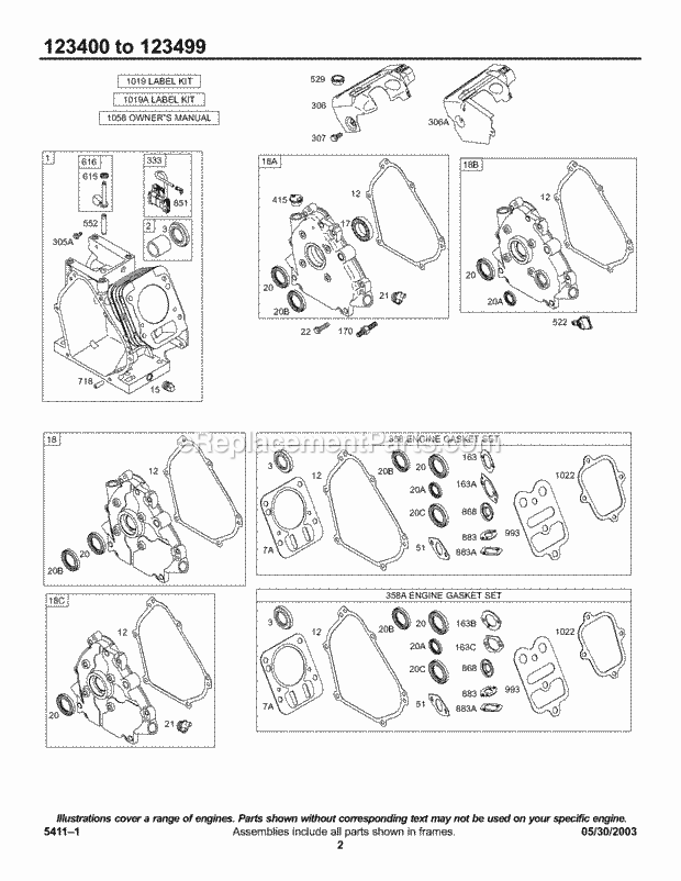 Briggs and Stratton 123432-0057-E1 Engine Crankcase CoverSumps Cylinder Group KitsGasket-Engine Diagram