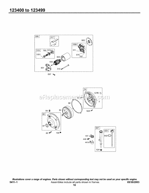 Briggs and Stratton 123432-0057-E1 Engine Electric Starter Gear Reducer Group Oil Group Diagram