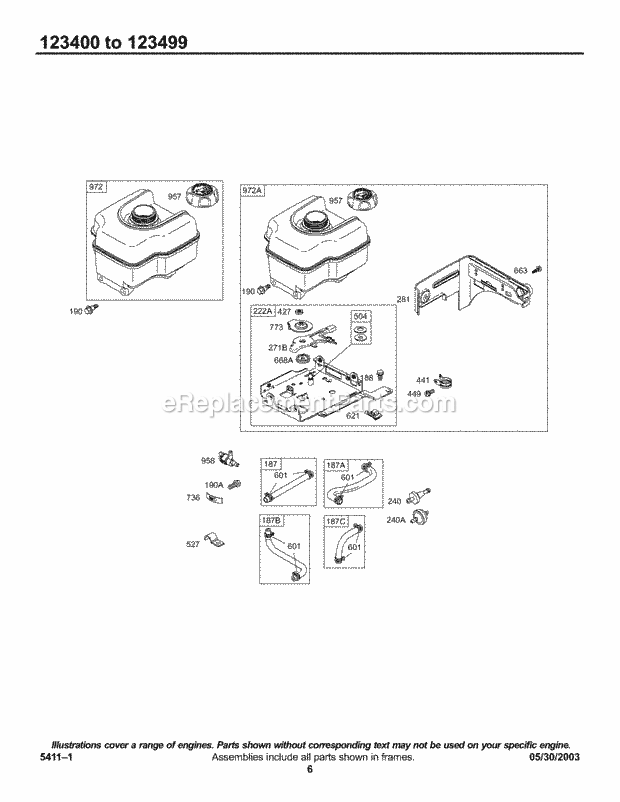 Briggs and Stratton 123432-0101-E1 Engine Fuel Tank Group Diagram