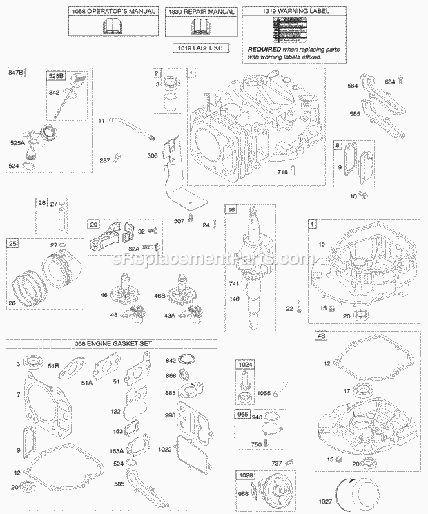 Briggs and Stratton 123602-0132-E2 Engine Camshaft Crankshaft Cylinder Engine Sump Lubrication Piston Group Diagram