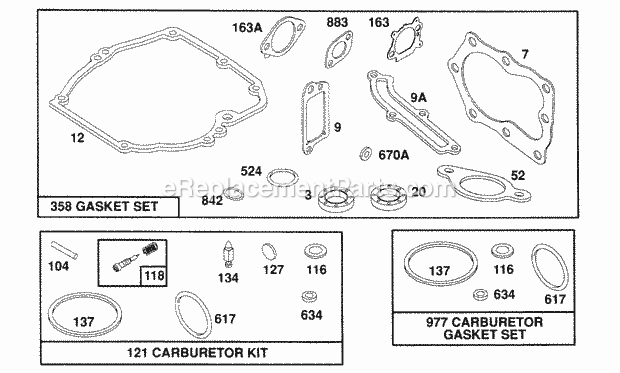 Briggs and Stratton 123702-0106-01 Engine Gasket Sets Diagram