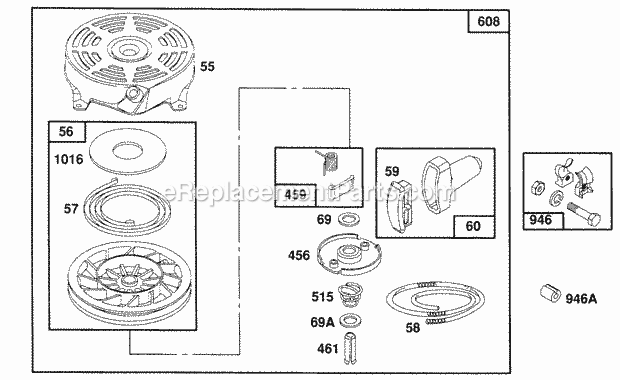 Briggs and Stratton 123702-0106-01 Engine Rewind Assembly Diagram