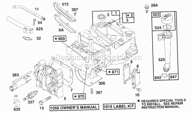 Briggs and Stratton 123707-3122-01 Engine CylinderCyl HeadOil Fill Diagram