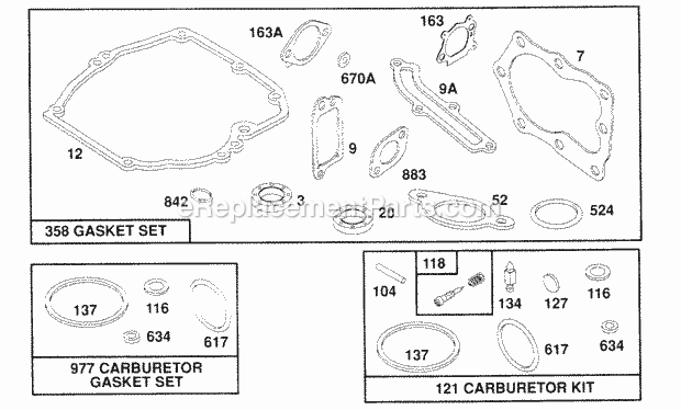 Briggs and Stratton 124702-0106-01 Engine Gasket Sets Diagram