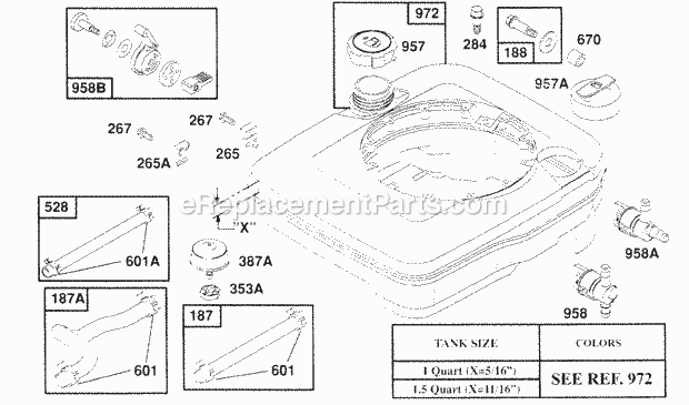 Briggs and Stratton 124702-0117-01 Engine Fuel Tank Assy Hoses Diagram