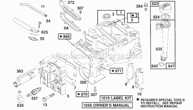 Briggs and Stratton 124702-0118-01 Engine CylinderCyl HeadOil Fill Diagram