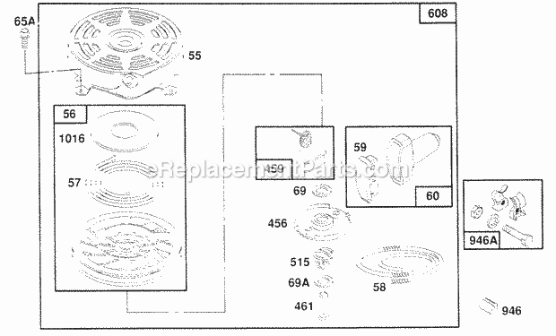 Briggs and Stratton 124702-0156-01 Engine Rewind Assembly Diagram