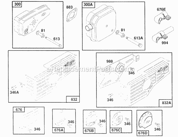 Briggs and Stratton 124707-0129-01 Engine Mufflers and Deflectors Diagram