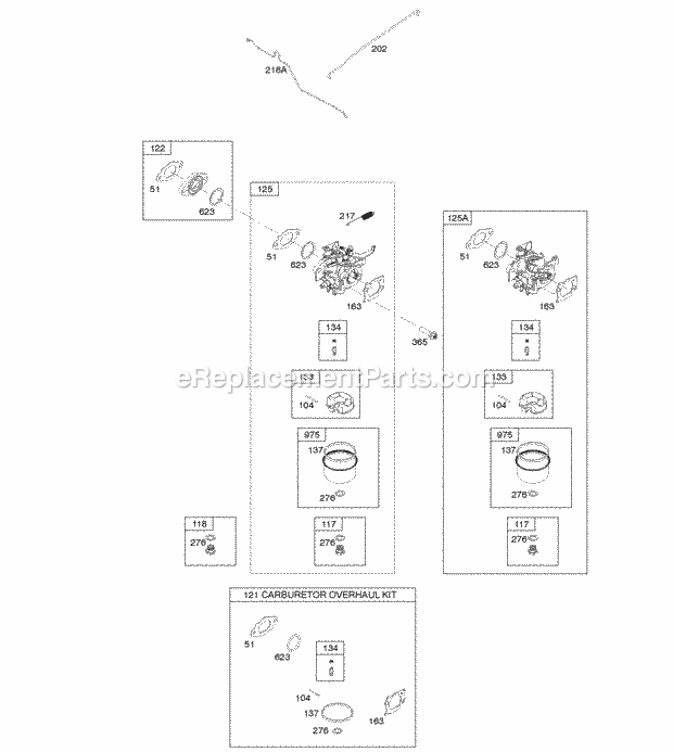 Briggs and Stratton 124Q02-0118-F1 Engine Carburetor Carburetor Overhaul Kit Diagram