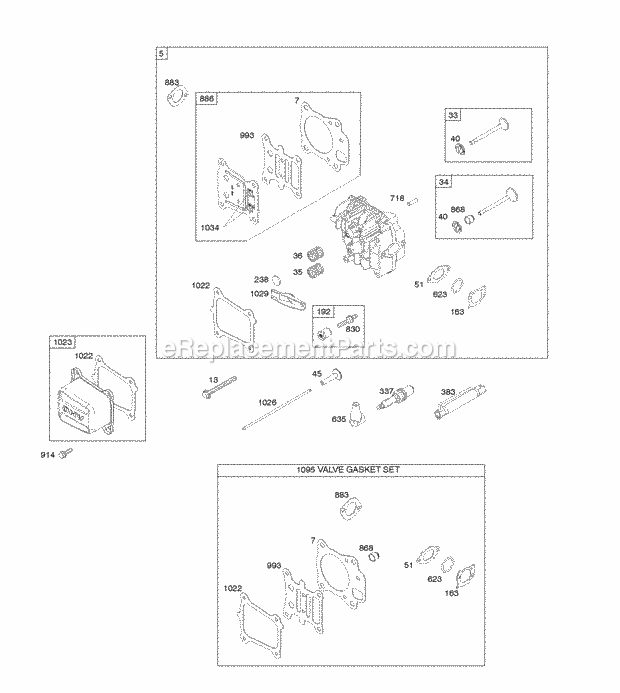 Briggs and Stratton 124Q02-0122-F1 Engine Cylinder Head Gasket Set-Valves Valves Diagram