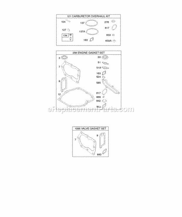 Briggs and Stratton 124T02-0227-B1 Engine Engine Valve And Carburetor Kits Diagram