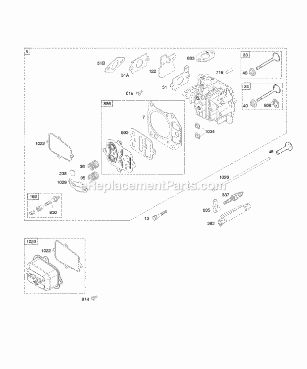 Briggs and Stratton 125607-0148-B1 Engine Cylinder Head Diagram