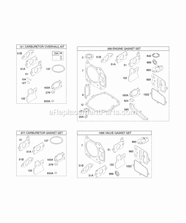 Briggs and Stratton 125607-0148-B1 Engine Kits And Gasket Sets Diagram