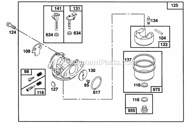 Briggs and Stratton 125702-0113-01 Engine Carburetor Assembly Diagram
