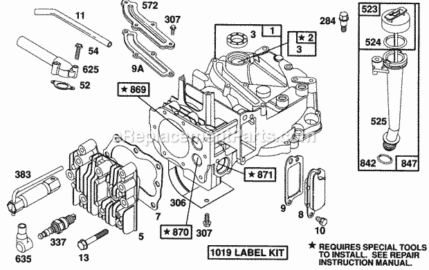 Briggs and Stratton 125702-0113-01 Engine CylinderCyl HeadOil Fill Diagram
