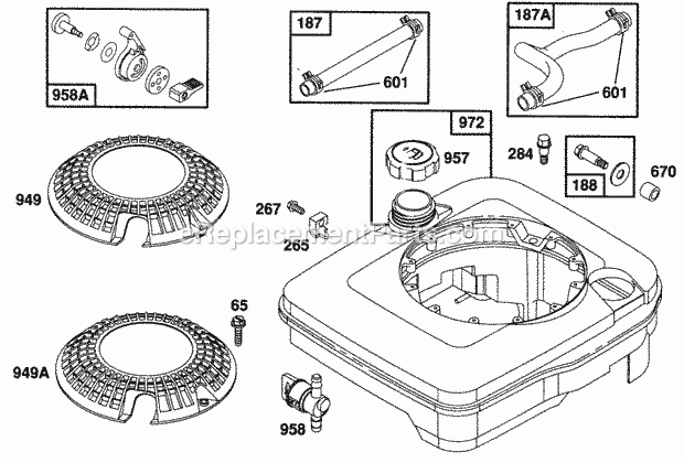 Briggs and Stratton 125702-0113-01 Engine Fuel Tank AssyCovers Hoses Diagram