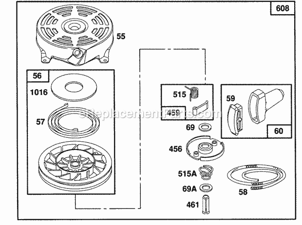Briggs and Stratton 125702-0113-01 Engine Rewind Assembly Diagram