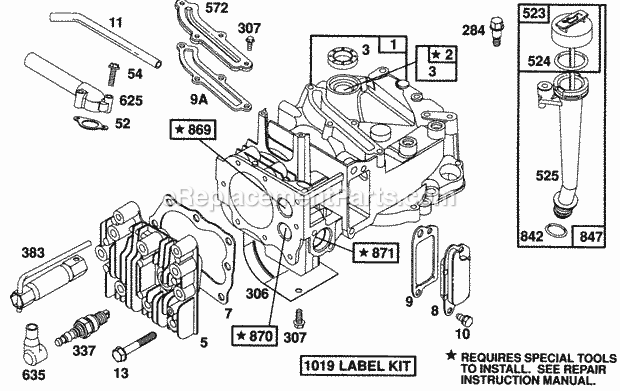 Briggs and Stratton 125702-0115-01 Engine CylinderCyl HeadOil Fill Diagram