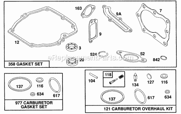 Briggs and Stratton 125702-0115-02 Engine Gasket Sets Diagram