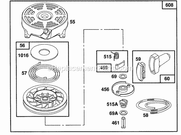 Briggs and Stratton 125782-0112-01 Engine Rewind Assembly Diagram