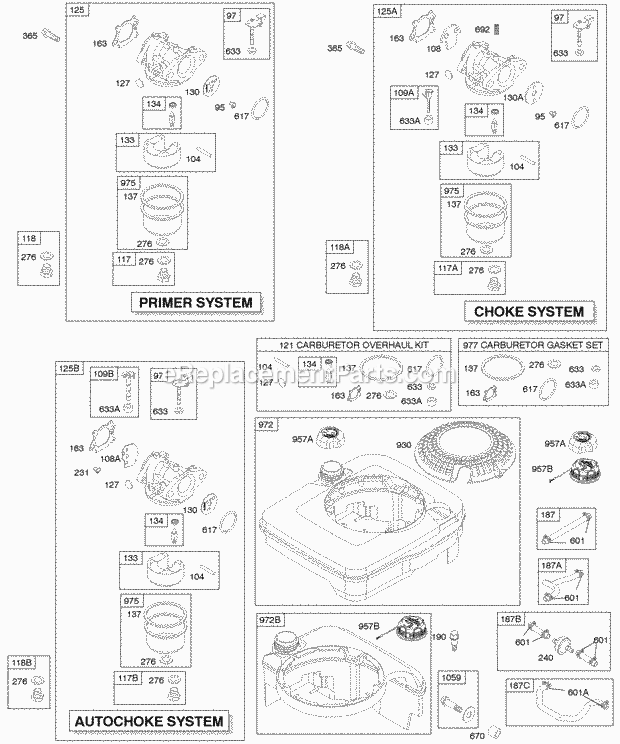 Briggs and Stratton 125K09-0266-E2 Engine Carburetor Fuel Supply Diagram