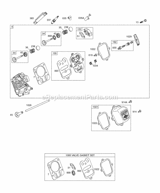 Briggs and Stratton 126402-0261-E1 Engine Head KitsGaskets - Valve Valves Diagram